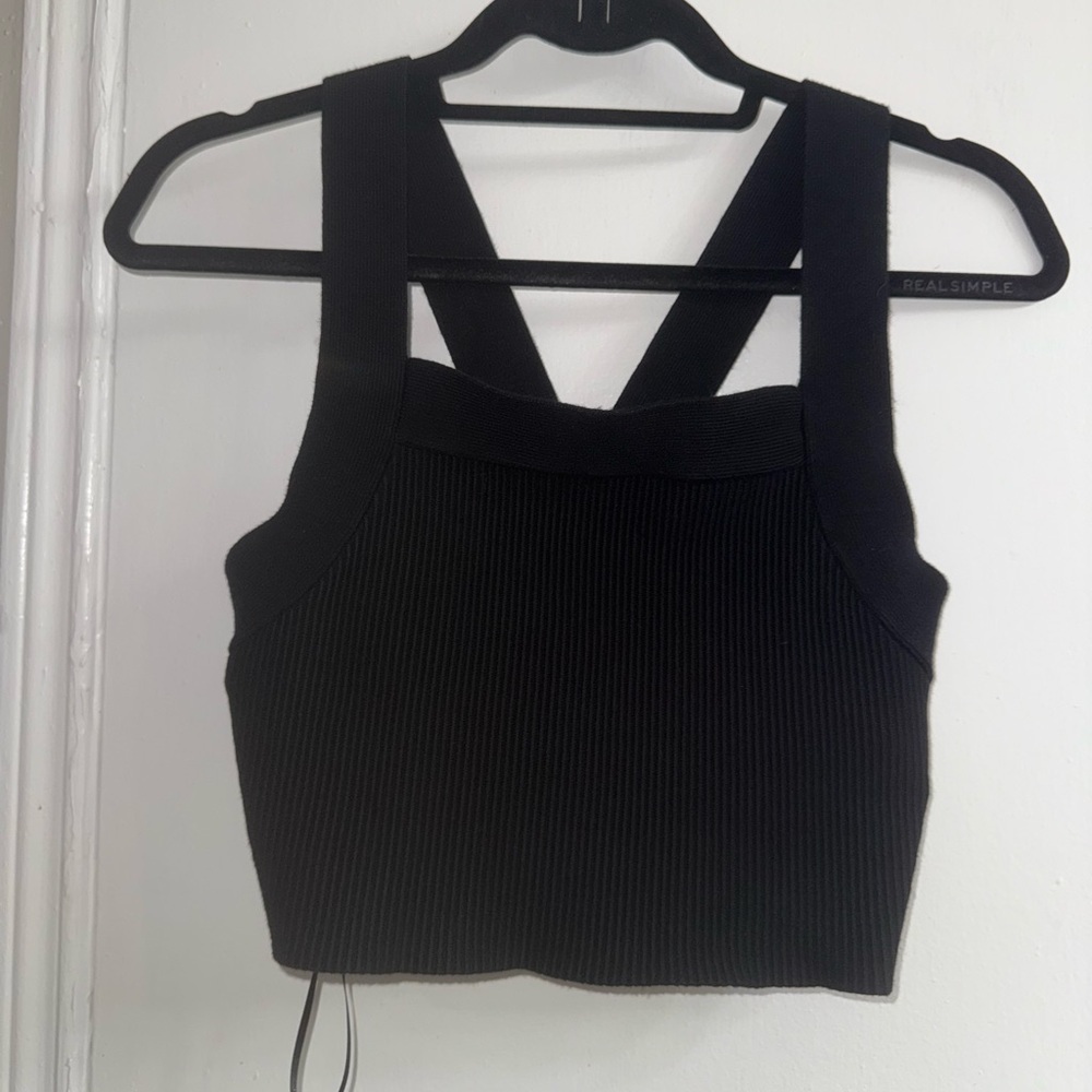 House of Harlow 1960 black ribbed knit crop tank top size L